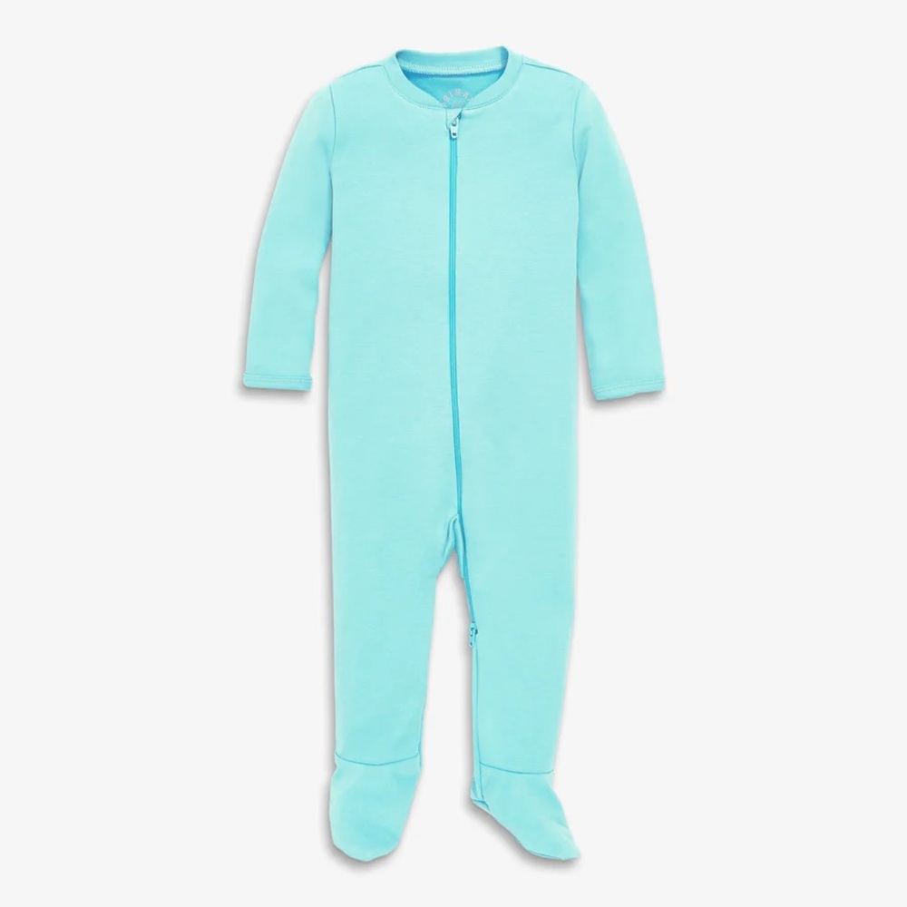 Primary zip footie- in color mist